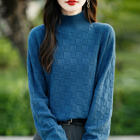 Women's Square Decorative Solid Color Long-sleeved Knitted Sweater